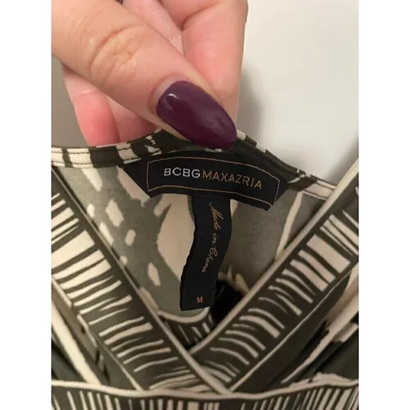 Bcbg Maxazaria Mini Dress Women's Medium Green & Beige Fit Flare Halter Neck - Picture 3 of 3